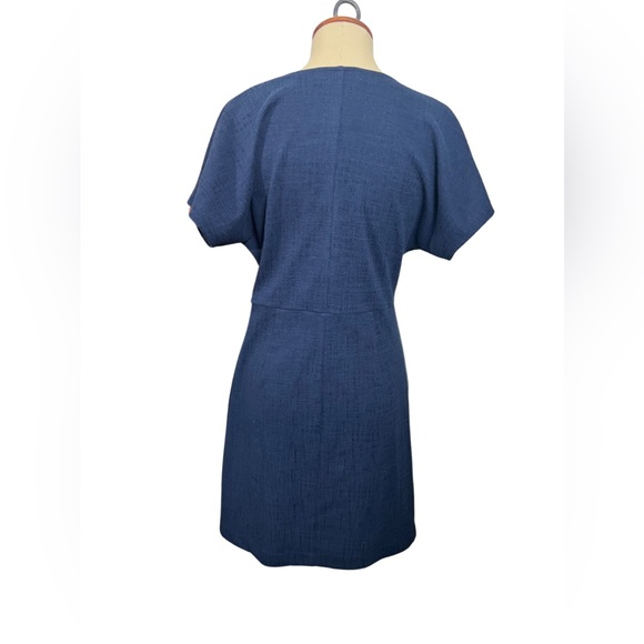 Madewell | Faux Wrap Cross Front Flutter Sleeve Mini Dress In Navy - Picture 9 of 10